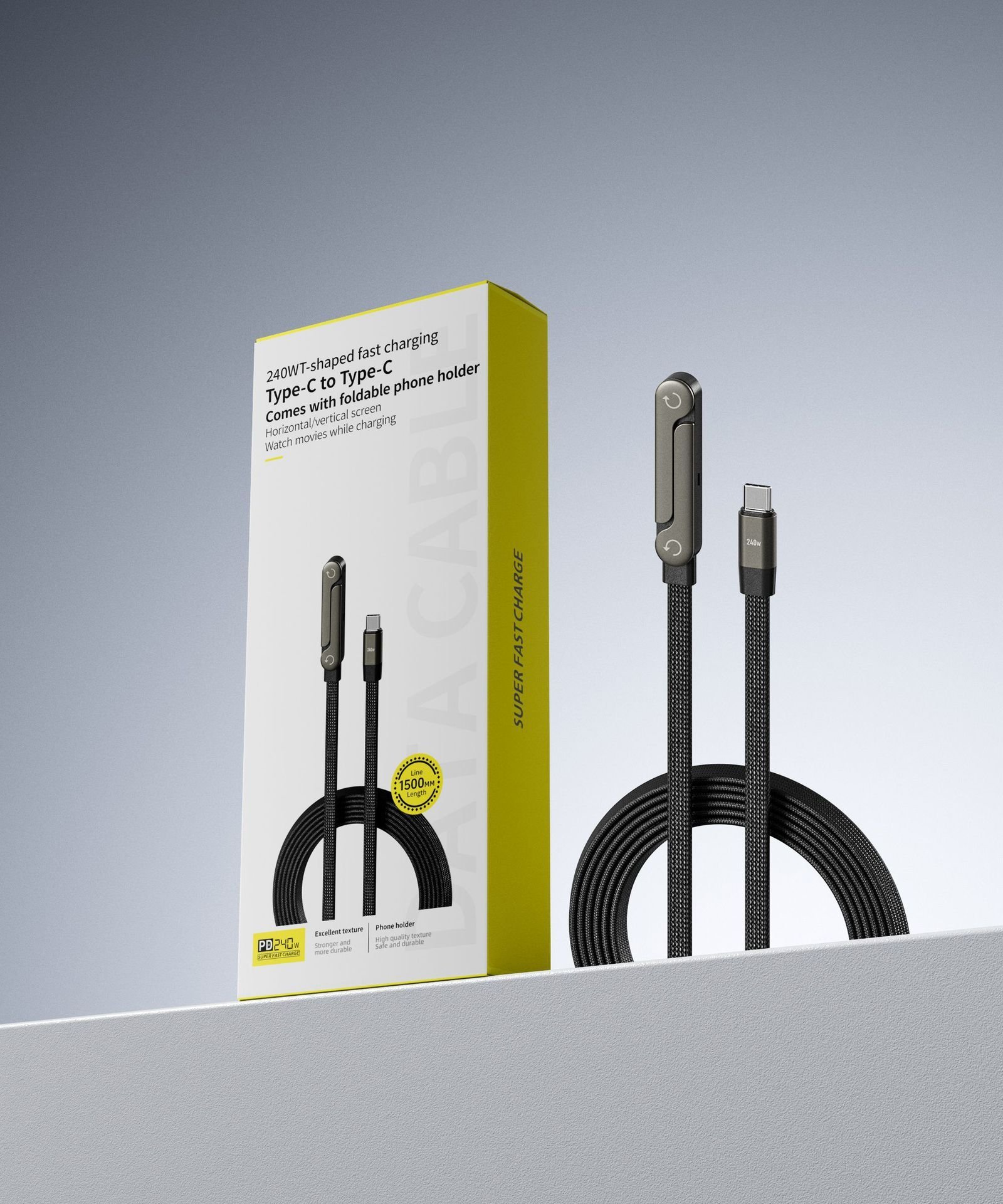 Fast Charging Foldable Bracket Data Cable 2-in-1 Data Wire Foldable Phone Tablet Stand Type-C To Type-C USB-A To Type-C — image 7