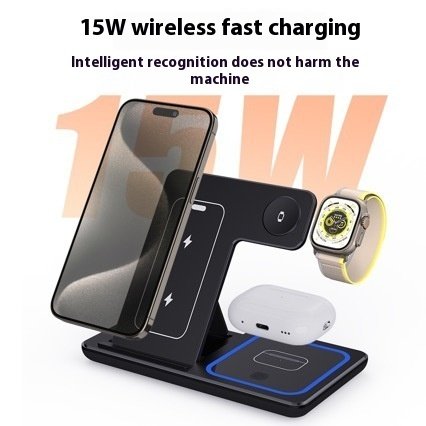 15W 3 In 1 LED Fast Wireless Charger Stand Foldable Charging Station For Smart Phone 15 14 13 12 11 IWatch 9 8 7 6 5 Airpods Pro — image 4