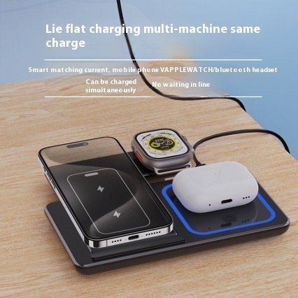 15W 3 In 1 LED Fast Wireless Charger Stand Foldable Charging Station For Smart Phone 15 14 13 12 11 IWatch 9 8 7 6 5 Airpods Pro — image 2